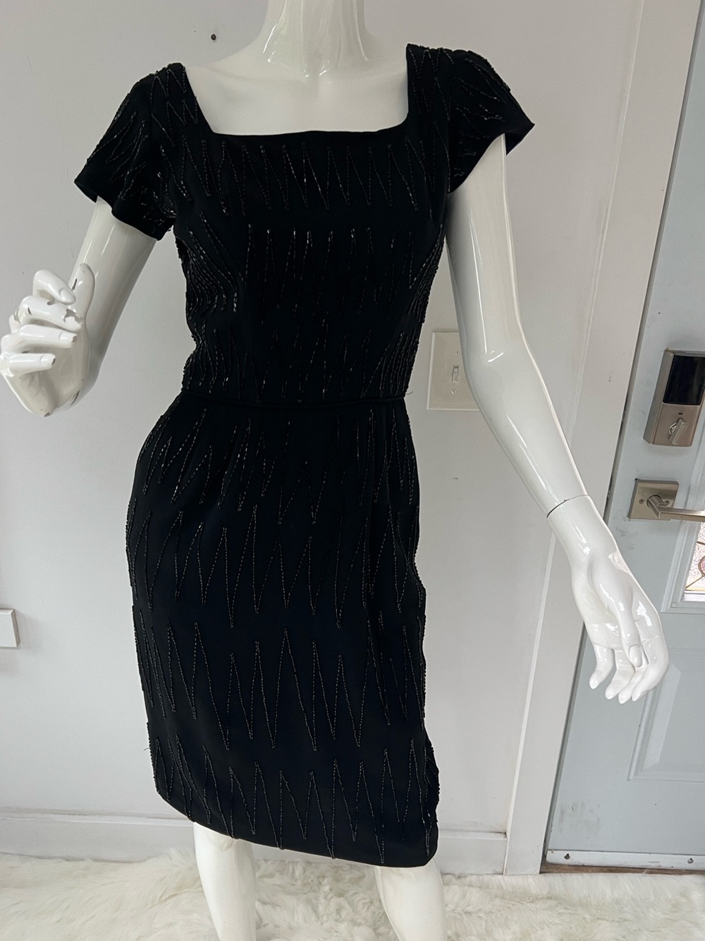 Vintage Handcrafted Black Beaded Cocktail Dress Union Made ,wedding guest dress